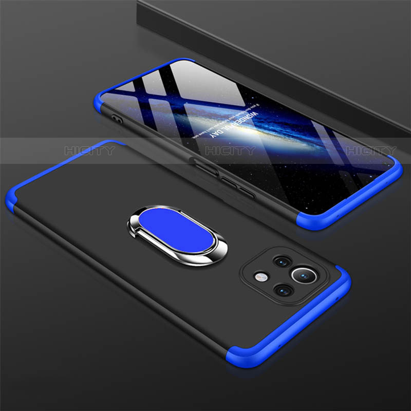 Coque Plastique Housse Etui Rigide Mat avec Support Bague Anneau Aimante Magnetique P02 pour Xiaomi Mi 11 5G Bleu et Noir Plus