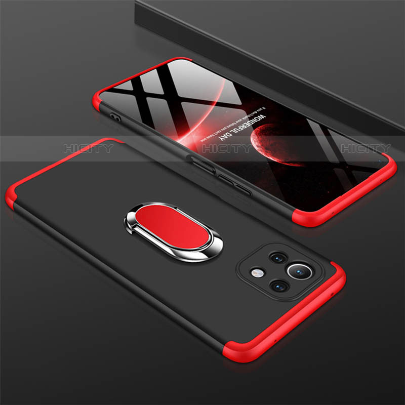 Coque Plastique Housse Etui Rigide Mat avec Support Bague Anneau Aimante Magnetique P02 pour Xiaomi Mi 11 5G Rouge et Noir Plus