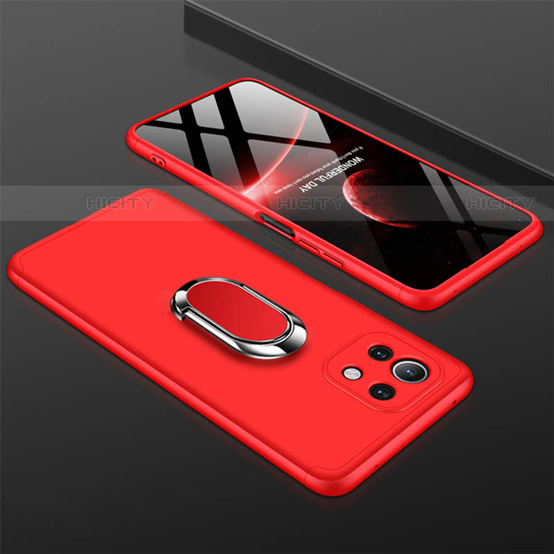 Coque Plastique Housse Etui Rigide Mat avec Support Bague Anneau Aimante Magnetique P02 pour Xiaomi Mi 11 Lite 4G Rouge Plus