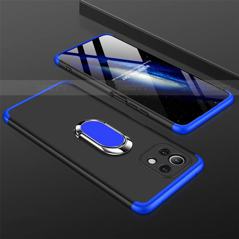 Coque Plastique Housse Etui Rigide Mat avec Support Bague Anneau Aimante Magnetique P02 pour Xiaomi Mi 11 Lite 5G Bleu et Noir Plus