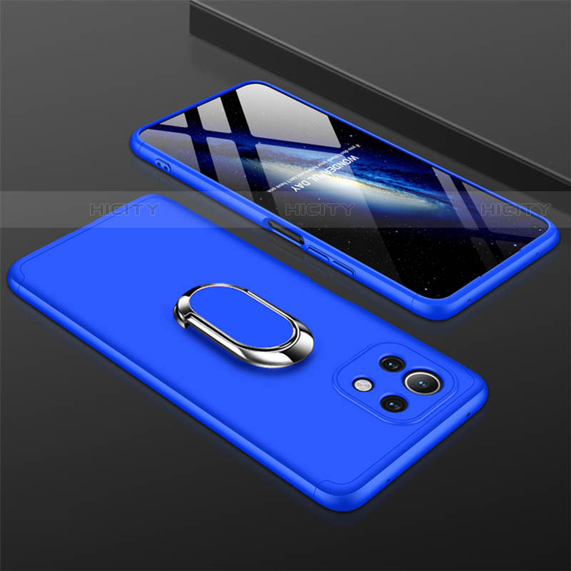 Coque Plastique Housse Etui Rigide Mat avec Support Bague Anneau Aimante Magnetique P02 pour Xiaomi Mi 11 Lite 5G NE Bleu Plus