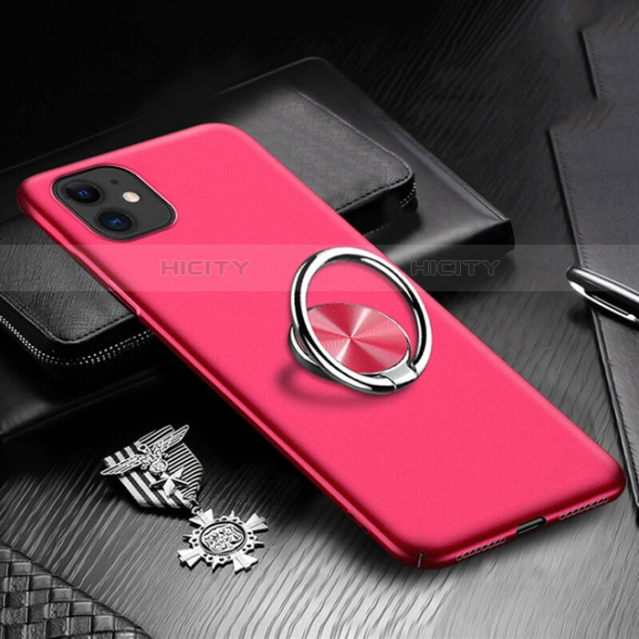 Coque Plastique Housse Etui Rigide Mat avec Support Bague Anneau Aimante Magnetique P03 pour Apple iPhone 11 Rouge Plus