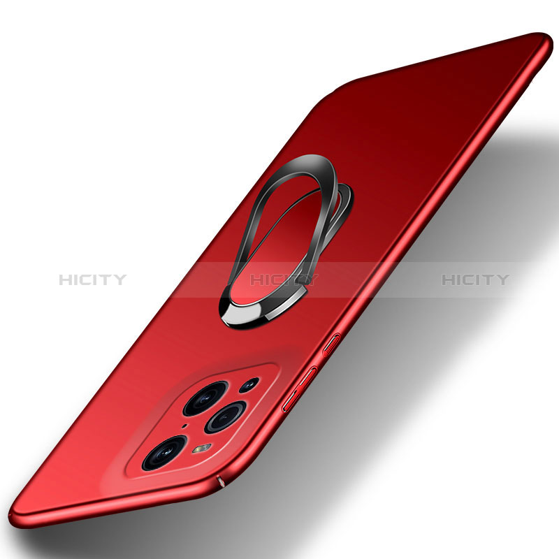 Coque Plastique Housse Etui Rigide Mat avec Support Bague Anneau Aimante Magnetique pour Oppo Find X3 5G Rouge Plus