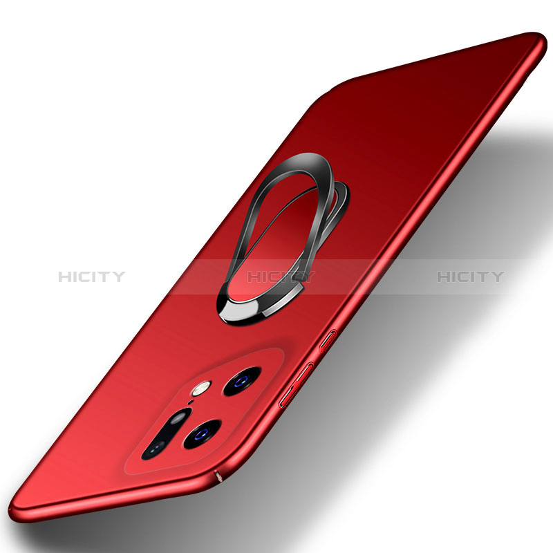 Coque Plastique Housse Etui Rigide Mat avec Support Bague Anneau Aimante Magnetique pour Oppo Find X5 5G Rouge Plus