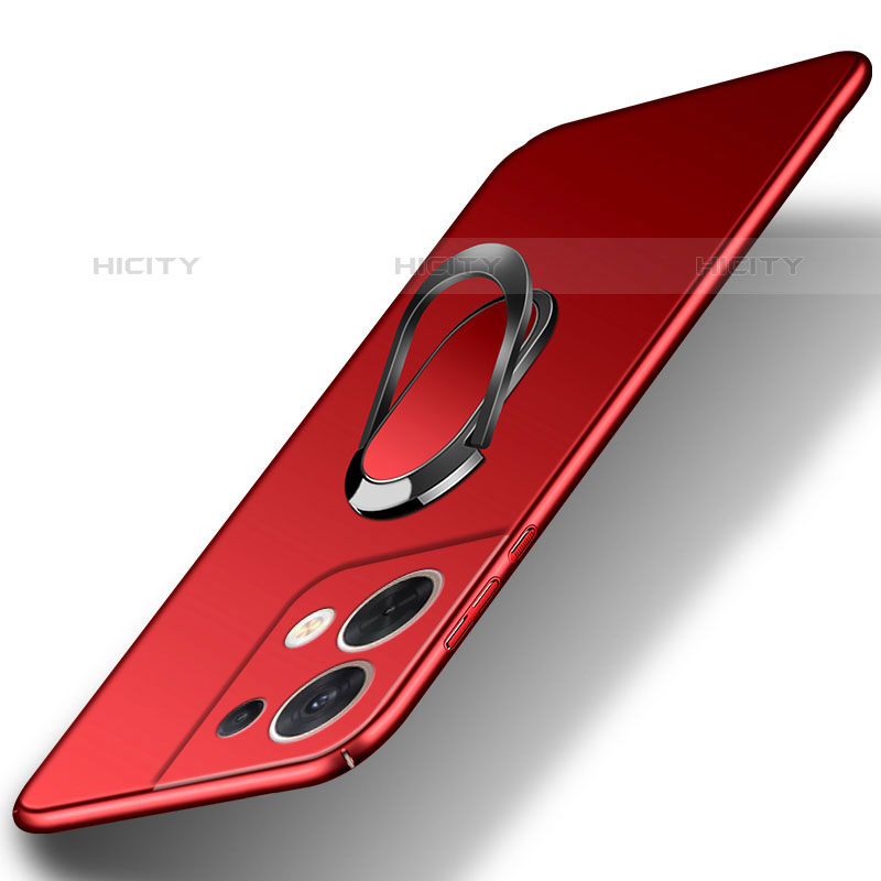 Coque Plastique Housse Etui Rigide Mat avec Support Bague Anneau Aimante Magnetique pour Oppo Reno8 Pro+ Plus 5G Rouge Plus