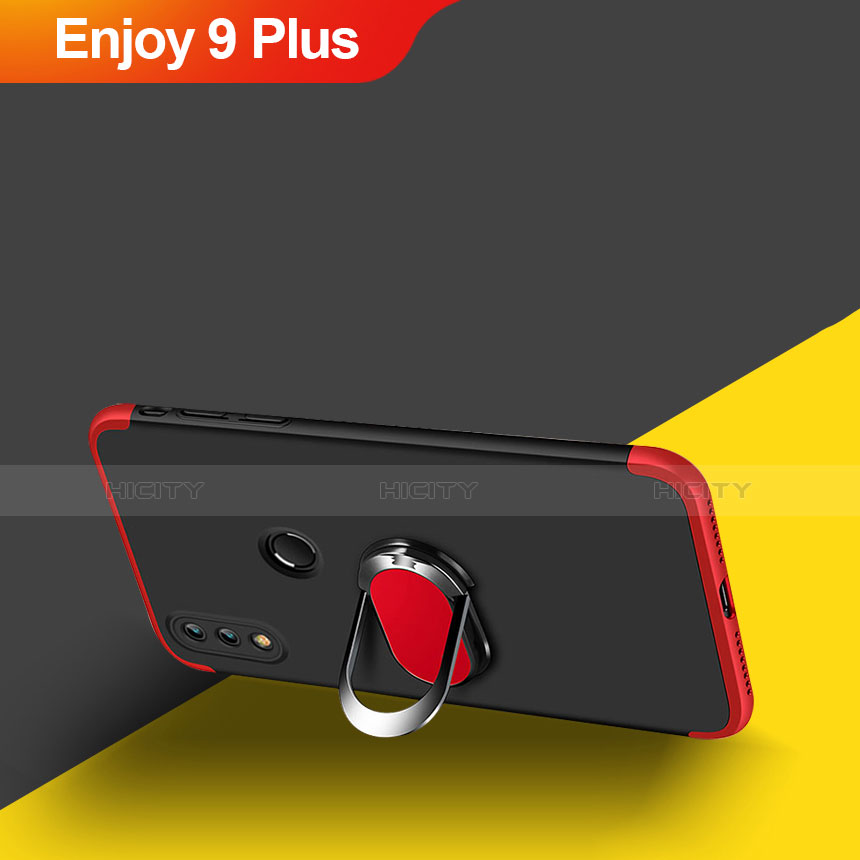 Coque Plastique Mat Protection Integrale 360 Degres Avant et Arriere avec Support Bague Anneau Aimante Magnetique pour Huawei Enjoy 9 Plus Rouge et Noir Plus