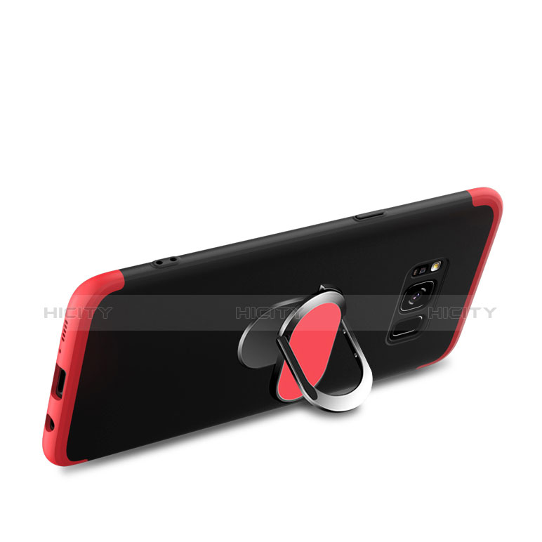 Coque Plastique Mat Protection Integrale 360 Degres Avant et Arriere avec Support Bague Anneau Aimante pour Samsung Galaxy S8 Rouge et Noir Plus