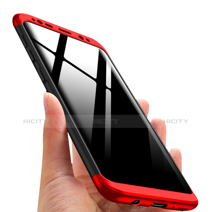 Coque Plastique Mat Protection Integrale 360 Degres Avant et Arriere avec Support Bague Anneau Aimante pour Samsung Galaxy S8 Rouge et Noir Plus