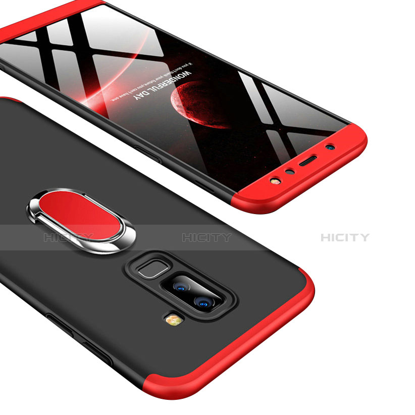 Coque Plastique Mat Protection Integrale 360 Degres Avant et Arriere avec Support Bague Anneau Q01 pour Samsung Galaxy A6 Plus Rouge et Noir Plus