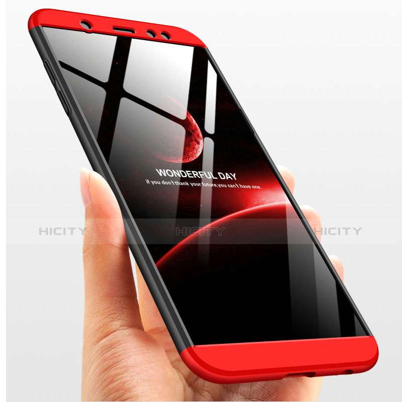 Coque Plastique Mat Protection Integrale 360 Degres Avant et Arriere avec Support Bague Anneau Q01 pour Samsung Galaxy A6 Plus Rouge et Noir Plus