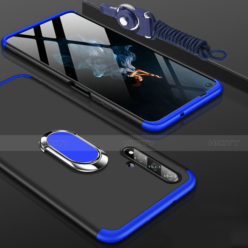 Coque Plastique Mat Protection Integrale 360 Degres Avant et Arriere Etui Housse avec Support Bague Anneau pour Huawei Honor 20 Bleu et Noir Plus