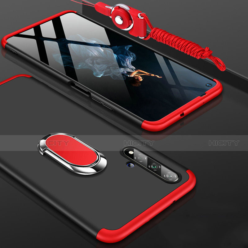 Coque Plastique Mat Protection Integrale 360 Degres Avant et Arriere Etui Housse avec Support Bague Anneau pour Huawei Honor 20 Rouge et Noir Plus