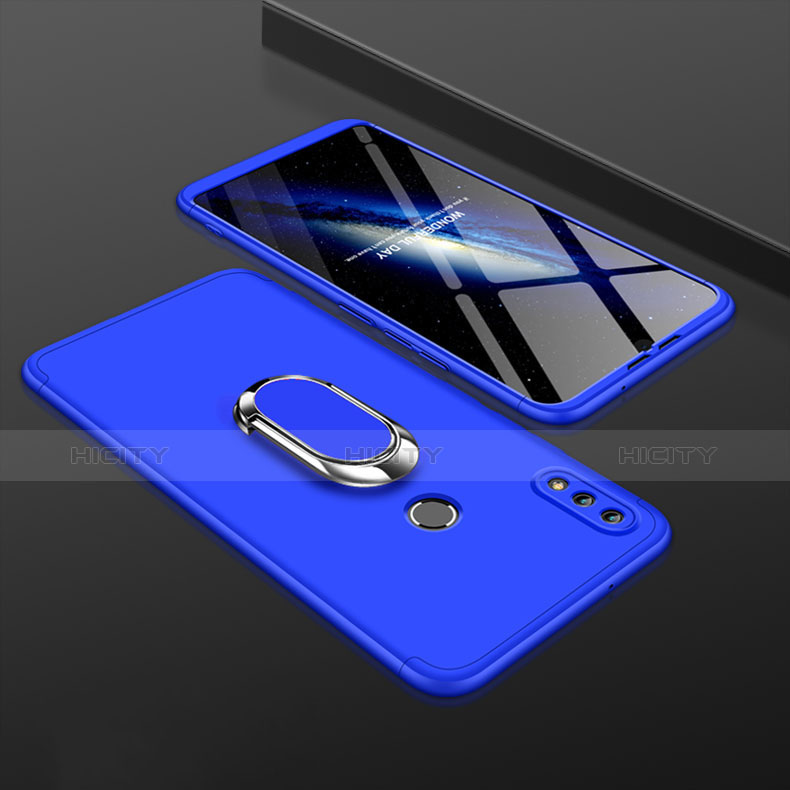 Coque Plastique Mat Protection Integrale 360 Degres Avant et Arriere Etui Housse avec Support Bague Anneau pour Huawei Y9 (2019) Bleu Plus