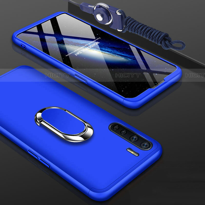 Coque Plastique Mat Protection Integrale 360 Degres Avant et Arriere Etui Housse avec Support Bague Anneau pour Oppo A91 Bleu Plus