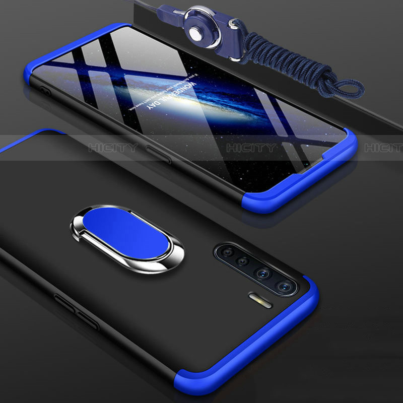 Coque Plastique Mat Protection Integrale 360 Degres Avant et Arriere Etui Housse avec Support Bague Anneau pour Oppo A91 Bleu et Noir Plus