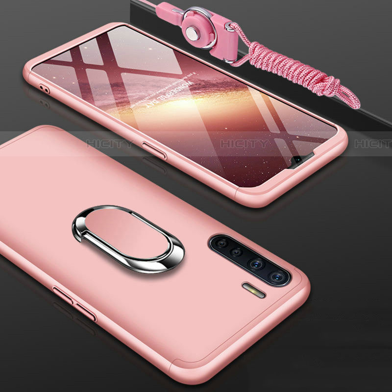 Coque Plastique Mat Protection Integrale 360 Degres Avant et Arriere Etui Housse avec Support Bague Anneau pour Oppo A91 Or Rose Plus