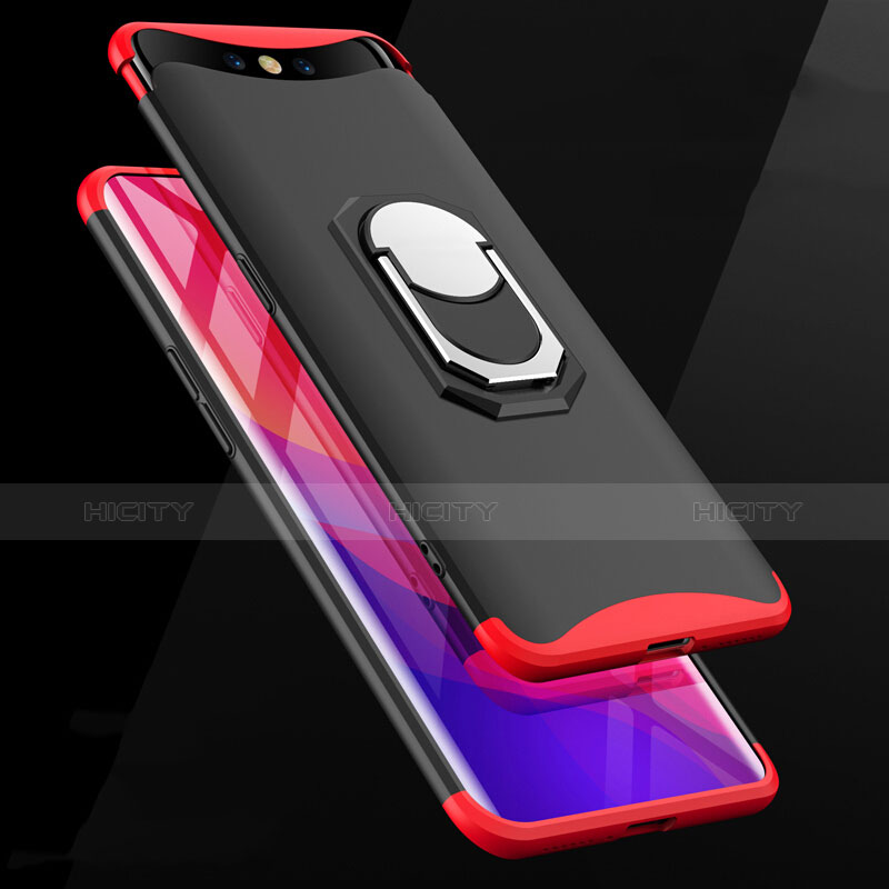 Coque Plastique Mat Protection Integrale 360 Degres Avant et Arriere Etui Housse avec Support Bague Anneau pour Oppo Find X Rouge et Noir Plus