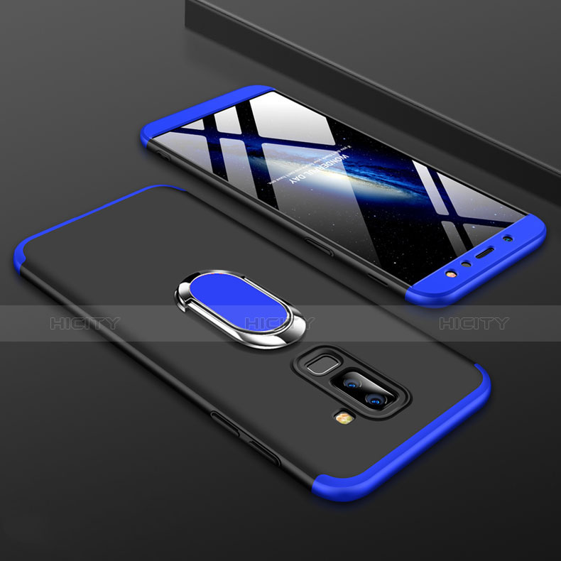 Coque Plastique Mat Protection Integrale 360 Degres Avant et Arriere Etui Housse avec Support Bague Anneau pour Samsung Galaxy A6 Plus (2018) Bleu et Noir Plus