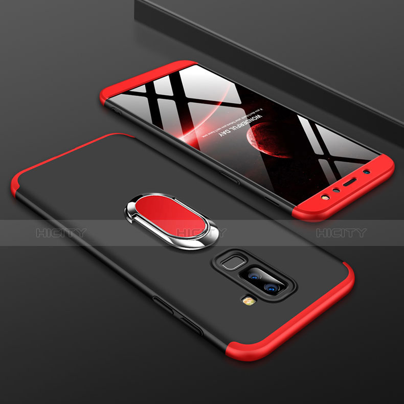 Coque Plastique Mat Protection Integrale 360 Degres Avant et Arriere Etui Housse avec Support Bague Anneau pour Samsung Galaxy A6 Plus (2018) Rouge et Noir Plus