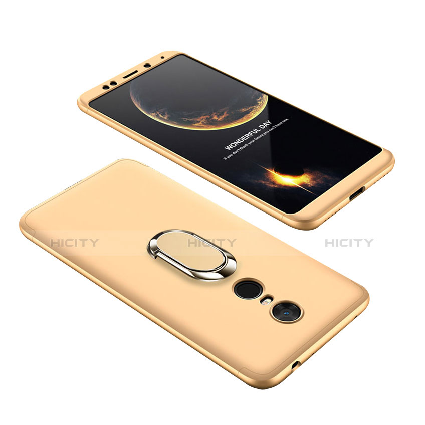 Coque Plastique Mat Protection Integrale 360 Degres Avant et Arriere Etui Housse avec Support Bague Anneau pour Xiaomi Redmi 5 Plus Or Plus