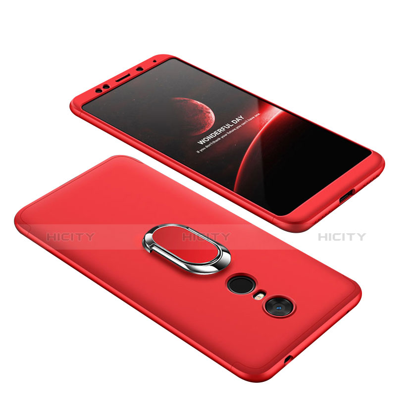 Coque Plastique Mat Protection Integrale 360 Degres Avant et Arriere Etui Housse avec Support Bague Anneau pour Xiaomi Redmi 5 Plus Rouge Plus