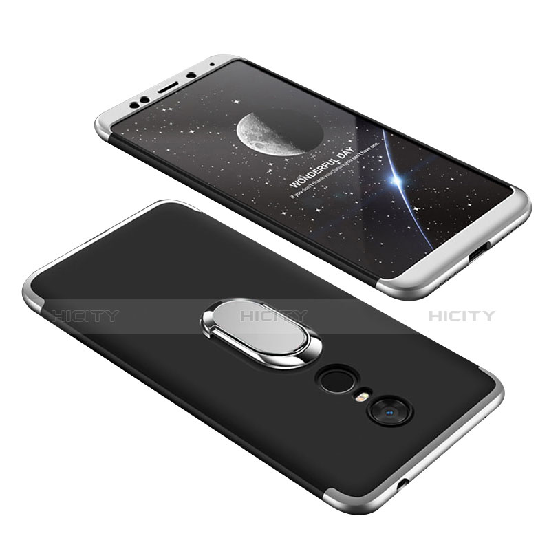 Coque Plastique Mat Protection Integrale 360 Degres Avant et Arriere Etui Housse avec Support Bague Anneau pour Xiaomi Redmi Note 5 Indian Version Argent Plus