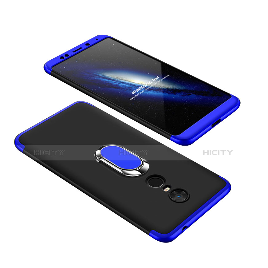 Coque Plastique Mat Protection Integrale 360 Degres Avant et Arriere Etui Housse avec Support Bague Anneau pour Xiaomi Redmi Note 5 Indian Version Bleu Plus