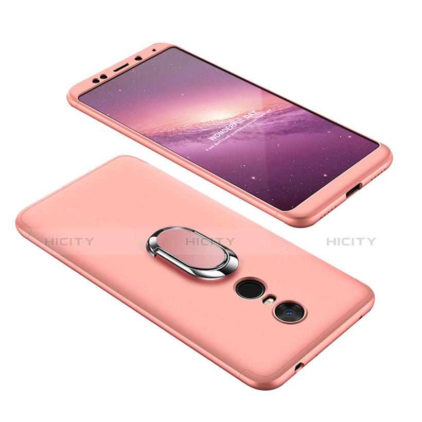 Coque Plastique Mat Protection Integrale 360 Degres Avant et Arriere Etui Housse avec Support Bague Anneau pour Xiaomi Redmi Note 5 Indian Version Or Rose Plus