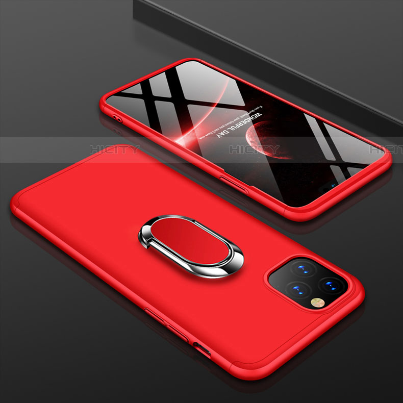 Coque Plastique Mat Protection Integrale 360 Degres Avant et Arriere Etui Housse avec Support Bague Anneau R01 pour Apple iPhone 11 Pro Max Rouge Plus