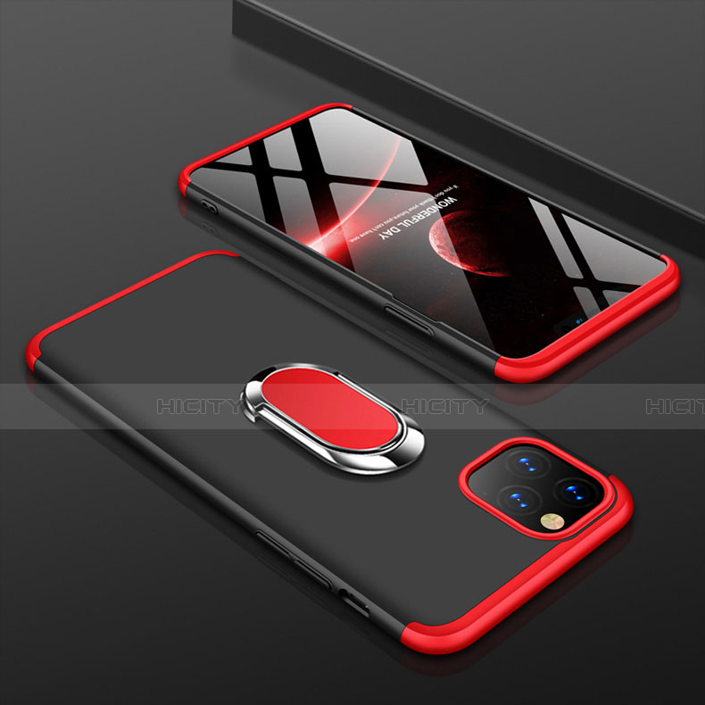 Coque Plastique Mat Protection Integrale 360 Degres Avant et Arriere Etui Housse avec Support Bague Anneau R01 pour Apple iPhone 11 Pro Rouge et Noir Plus