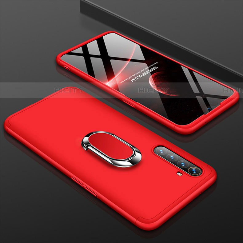 Coque Plastique Mat Protection Integrale 360 Degres Avant et Arriere Etui Housse avec Support Bague Anneau R01 pour Realme X2 Rouge Plus