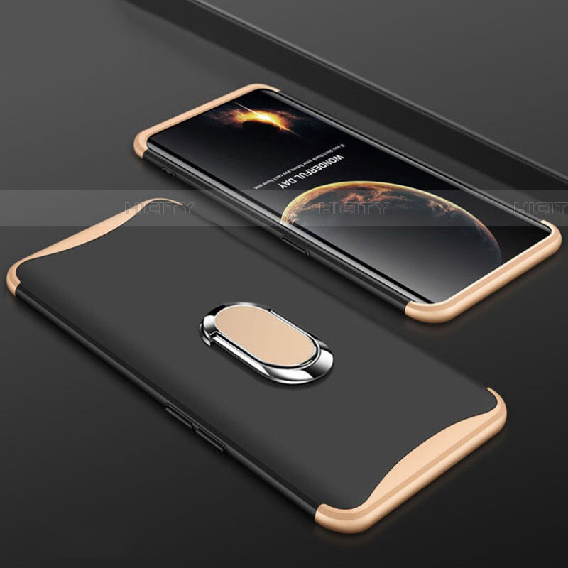 Coque Plastique Mat Protection Integrale 360 Degres Avant et Arriere Etui Housse avec Support Bague Anneau S01 pour Oppo Find X Or et Noir Plus