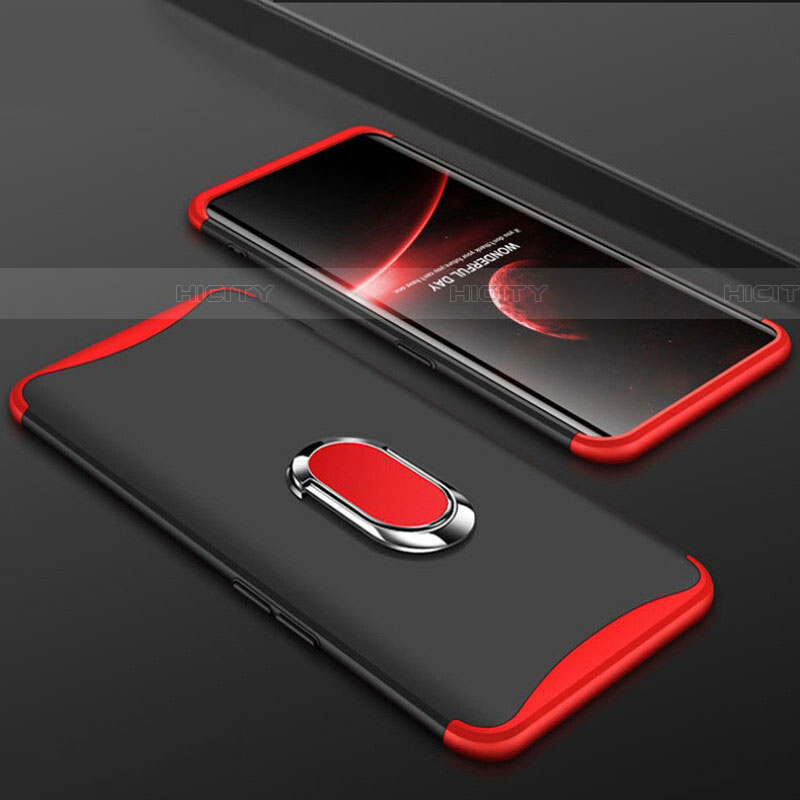 Coque Plastique Mat Protection Integrale 360 Degres Avant et Arriere Etui Housse avec Support Bague Anneau S01 pour Oppo Find X Rouge et Noir Plus