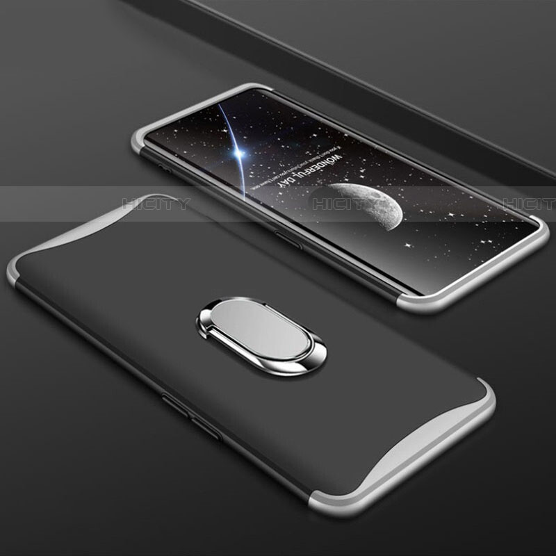 Coque Plastique Mat Protection Integrale 360 Degres Avant et Arriere Etui Housse avec Support Bague Anneau S01 pour Oppo Find X Super Flash Edition Argent Plus