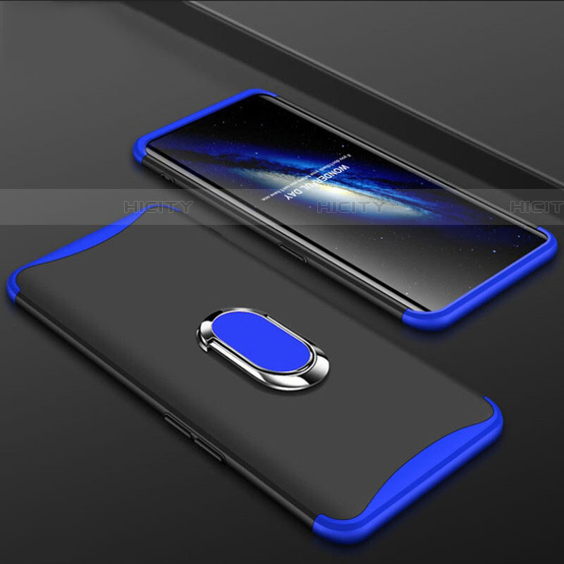 Coque Plastique Mat Protection Integrale 360 Degres Avant et Arriere Etui Housse avec Support Bague Anneau S01 pour Oppo Find X Super Flash Edition Bleu et Noir Plus