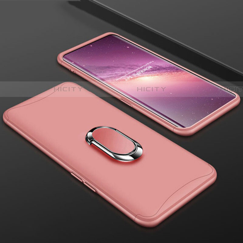 Coque Plastique Mat Protection Integrale 360 Degres Avant et Arriere Etui Housse avec Support Bague Anneau S01 pour Oppo Find X Super Flash Edition Or Rose Plus