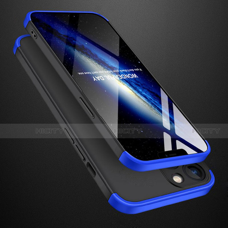 Coque Plastique Mat Protection Integrale 360 Degres Avant et Arriere Etui Housse M01 pour Apple iPhone 13 Bleu et Noir Plus