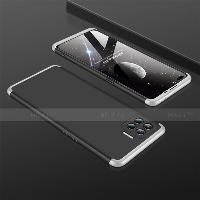 Coque Plastique Mat Protection Integrale 360 Degres Avant et Arriere Etui Housse M01 pour Oppo Reno4 F Argent et Noir Plus