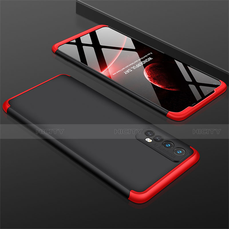 Coque Plastique Mat Protection Integrale 360 Degres Avant et Arriere Etui Housse M01 pour Realme 7 Rouge et Noir Plus