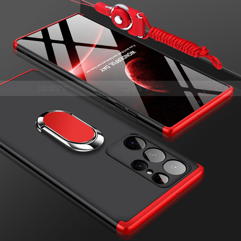 Coque Plastique Mat Protection Integrale 360 Degres Avant et Arriere Etui Housse M01 pour Samsung Galaxy S21 Ultra 5G Rouge et Noir Plus