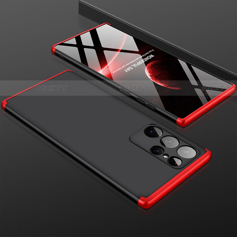 Coque Plastique Mat Protection Integrale 360 Degres Avant et Arriere Etui Housse M02 pour Samsung Galaxy S23 Ultra 5G Rouge et Noir Plus