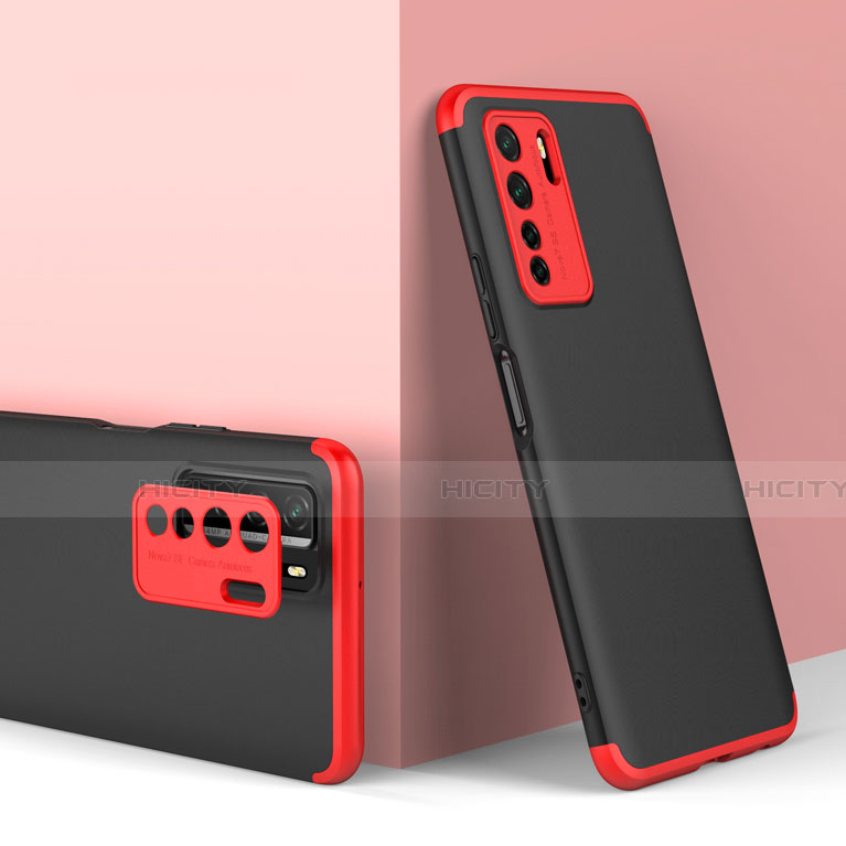 Coque Plastique Mat Protection Integrale 360 Degres Avant et Arriere Etui Housse P01 pour Huawei P40 Lite 5G Rouge et Noir Plus