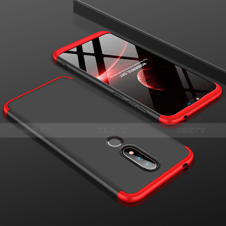 Coque Plastique Mat Protection Integrale 360 Degres Avant et Arriere Etui Housse P01 pour Nokia 6.1 Plus Rouge et Noir Plus