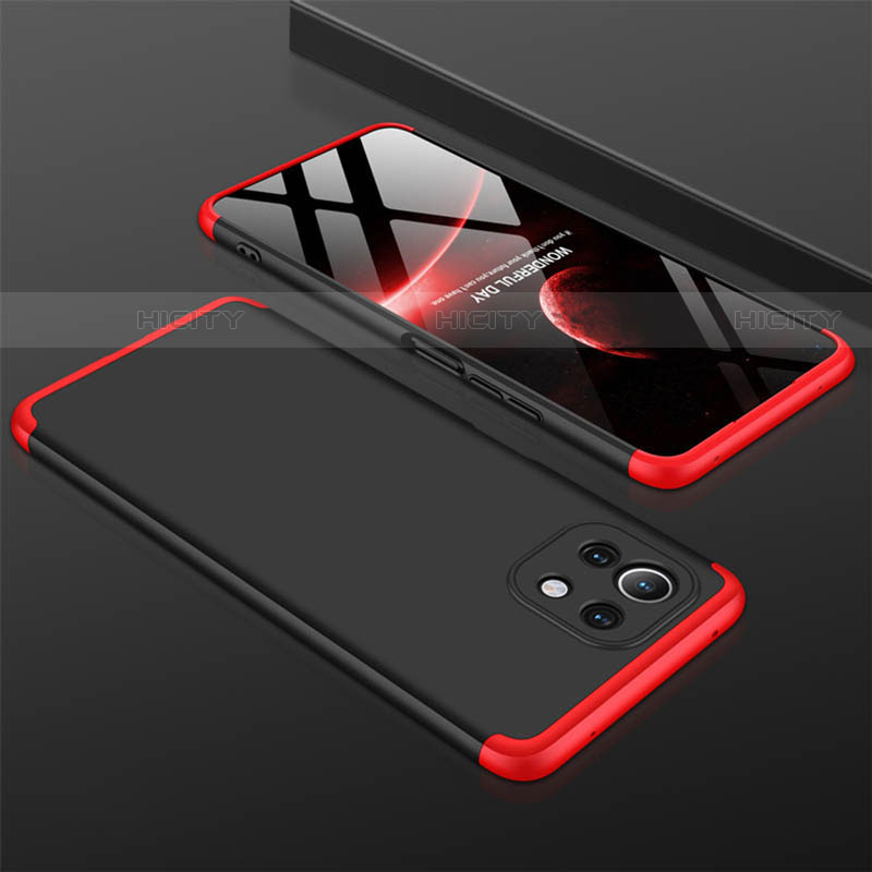 Coque Plastique Mat Protection Integrale 360 Degres Avant et Arriere Etui Housse P01 pour Xiaomi Mi 11 5G Rouge et Noir Plus