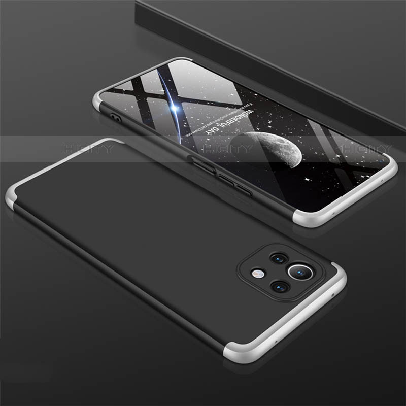 Coque Plastique Mat Protection Integrale 360 Degres Avant et Arriere Etui Housse P01 pour Xiaomi Mi 11 Lite 5G NE Argent et Noir Plus