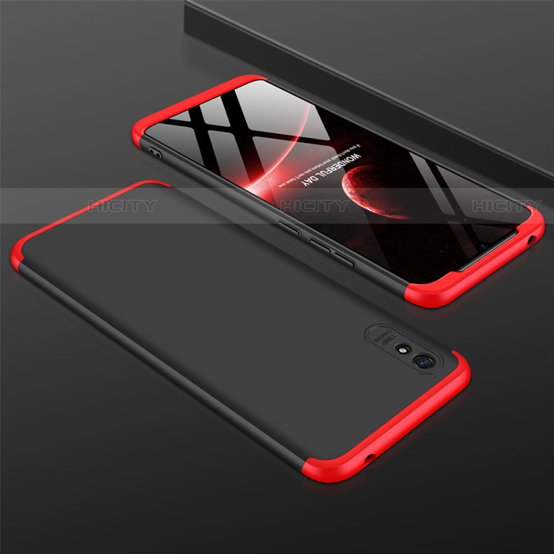 Coque Plastique Mat Protection Integrale 360 Degres Avant et Arriere Etui Housse P03 pour Xiaomi Redmi 9A Rouge et Noir Plus