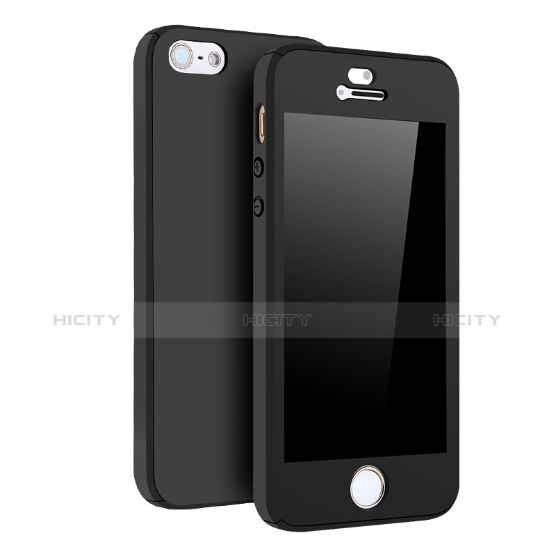 Coque Plastique Mat Protection Integrale 360 Degres Avant et Arriere Etui Housse pour Apple iPhone 5 Noir Plus