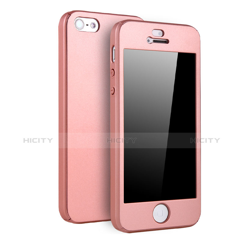 Coque Plastique Mat Protection Integrale 360 Degres Avant et Arriere Etui Housse pour Apple iPhone 5S Or Rose Plus