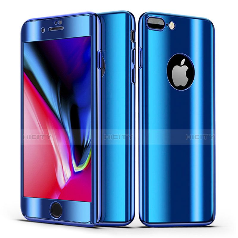 Coque Plastique Mat Protection Integrale 360 Degres Avant et Arriere Etui Housse pour Apple iPhone 8 Plus Bleu Plus