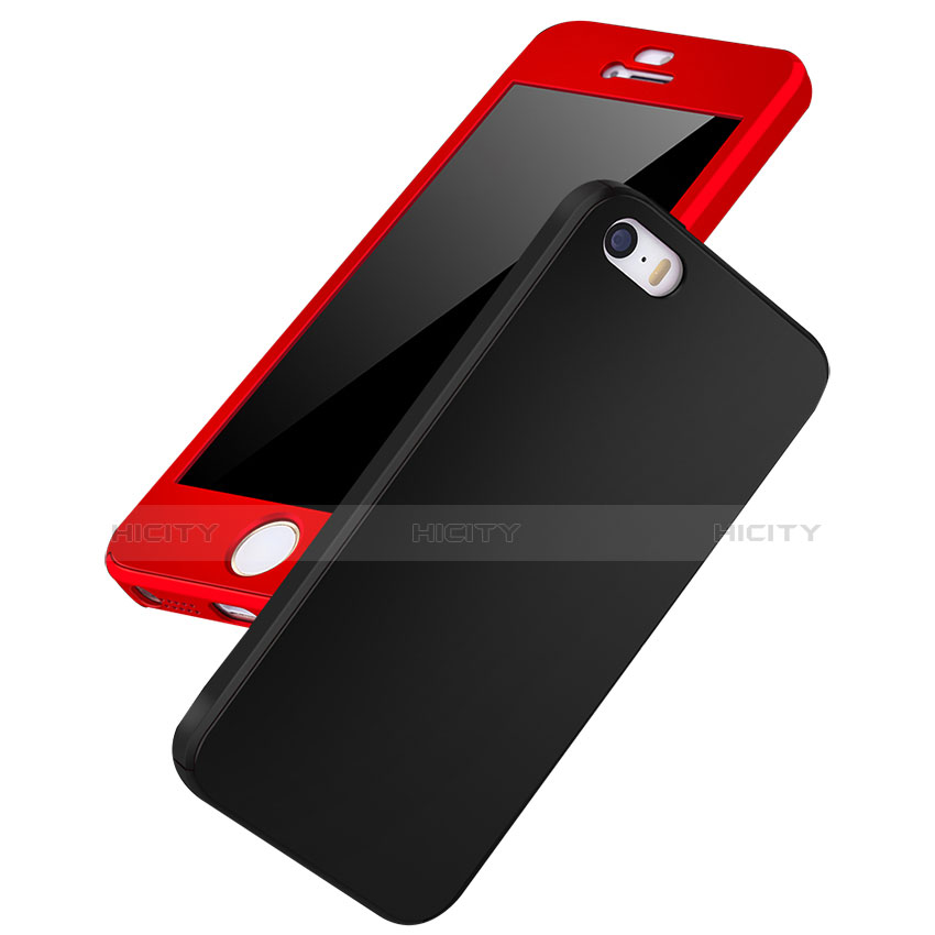 Coque Plastique Mat Protection Integrale 360 Degres Avant et Arriere Etui  Housse pour Apple iPhone SE Rouge